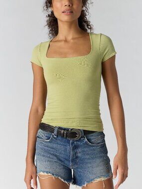 Free People Pale Lime Square Neck Short Sleeve Camisole